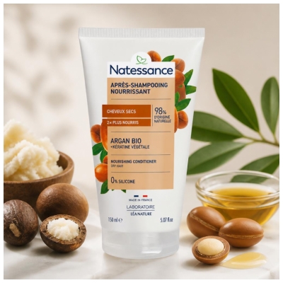 Natessance Après-Shampoing Nourrissant Argan Bio & Kératine Végétale 150 ml
