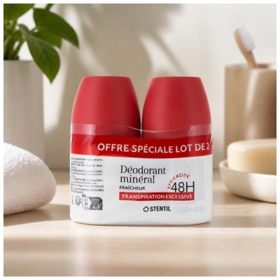 Stentil Déodorant Minéral Fraîcheur Transpiration Excessive 48H Roll-On 2 x 50 ml