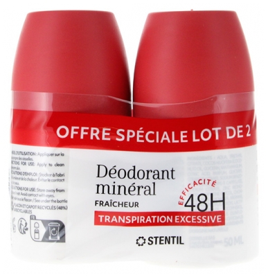 Stentil Déodorant Minéral Fraîcheur Transpiration Excessive 48H Roll-On 2 x 50 ml