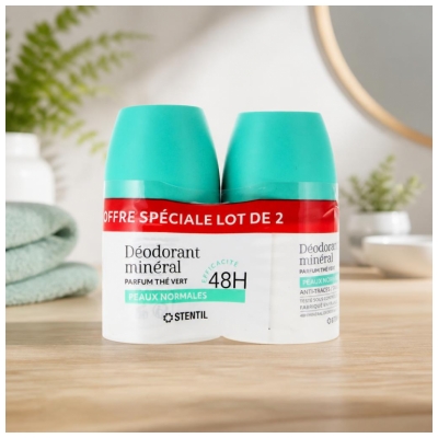 Stentil Déodorant Minéral Peaux Normales 48H Roll-On 2 x 50 ml