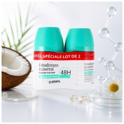Stentil Déodorant Minéral Peaux Normales 48H Roll-On 2 x 50 ml