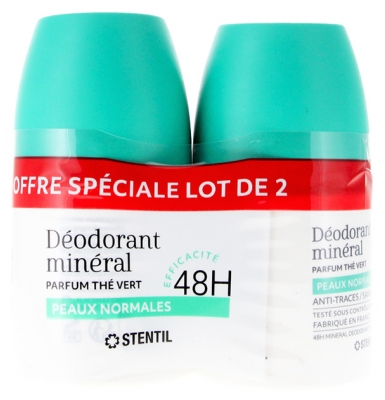 Stentil Déodorant Minéral Peaux Normales 48H Roll-On 2 x 50 ml
