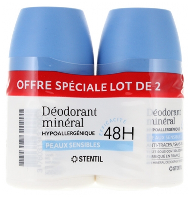 Stentil Déodorant Minéral Peaux Sensibles 48H Roll-On 2 x 50 ml