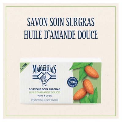 Le Petit Marseillais Savons Soin Surgras Huile d'Amande Douce Lot 6 x 100 Grammes
