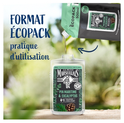 Le Petit Marseillais Gel Douche Rafraîchissant 4 en 1 Pin Maritime et Eucalyptus Éco Recharge 500 ML