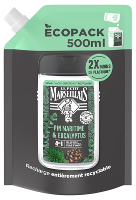 Le Petit Marseillais Gel Douche Rafraîchissant 4 en 1 Pin Maritime et Eucalyptus Éco Recharge 500 ML