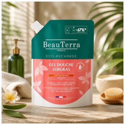 BeauTerra Gel Douche Surgras Monoï Éco Recharge 1 Litre