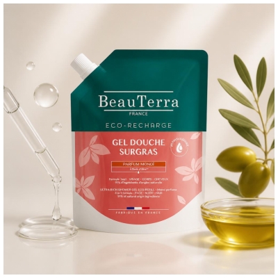 BeauTerra Gel Douche Surgras Monoï Éco Recharge 1 Litre