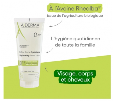 A-DERMA Crème Douche Hydratante 3en1 Peaux Fragiles 200 ml