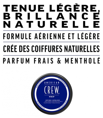 American Crew Whip Crème de Coiffage Tenue Légère Brillance Naturelle 85 g
