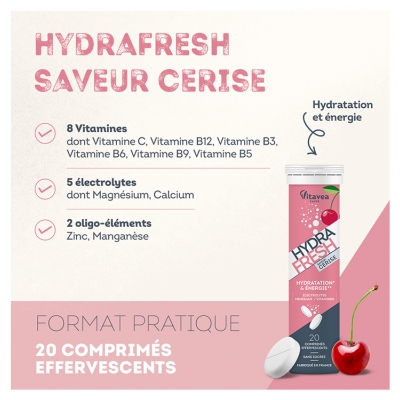 Vitavea Hydrafresh Hydratation & Énergie 20 Comprimés - Goût : Cerise