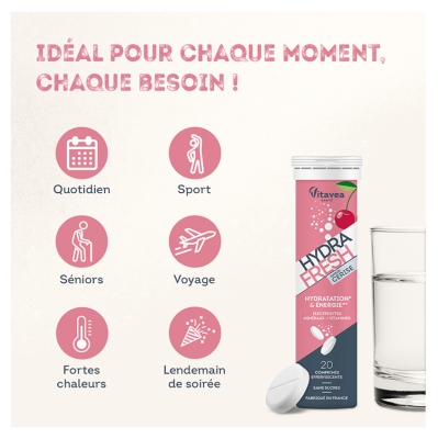 Vitavea Hydrafresh Hydratation & Énergie 20 Comprimés - Goût : Cerise