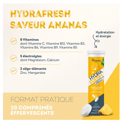 Vitavea Hydrafresh Hydratation & Énergie 20 Comprimés - Goût : Ananas