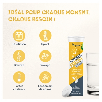 Vitavea Hydrafresh Hydratation & Énergie 20 Comprimés - Goût : Ananas