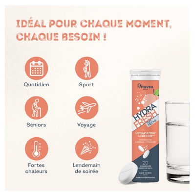 Vitavea Hydrafresh Hydratation & Énergie 20 Comprimés - Goût : Pêche