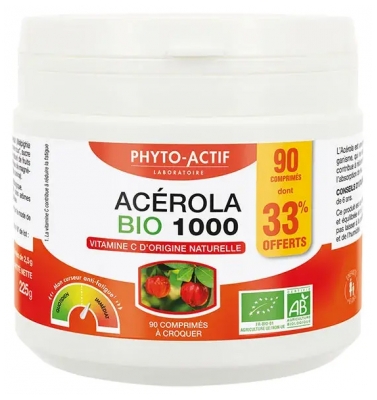 Phyto-Actif Acérola Bio 1000 60 Comprimés + 30 Comprimés à Croquer Offerts
