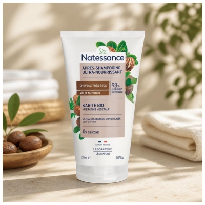Natessance Après-Shampooing Karité & Kératine Végétale Cheveux Très Secs Crépus Frisés 150 ml