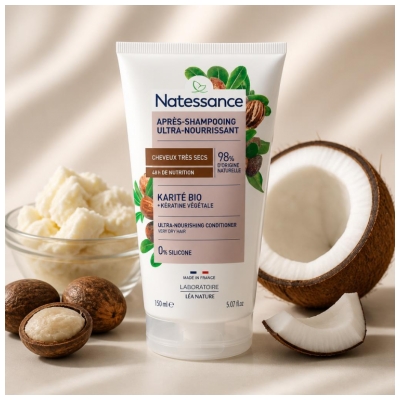 Natessance Après-Shampooing Karité & Kératine Végétale Cheveux Très Secs Crépus Frisés 150 ml