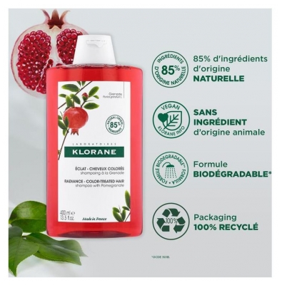 Klorane Grenade Shampoing Éclat à la Grenade - Cheveux Colorés 400 ml