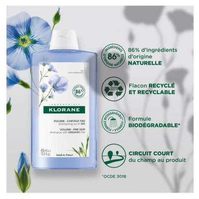 Klorane Lin Shampoing Volume Aux Fibres de Lin - Cheveux Fins 400 ml