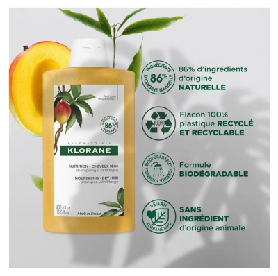 Klorane Shampoing Nutrition à la Mangue - Cheveux Secs 400 ml