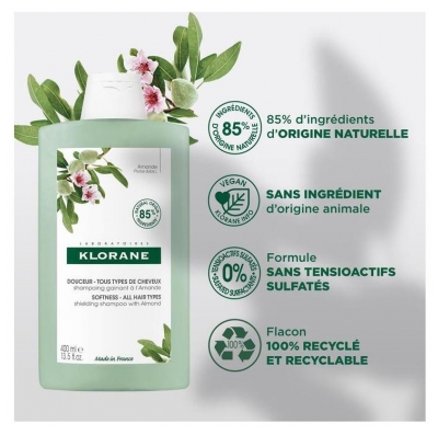 Klorane Shampoing Gainant à l'Amande Tous Types de Cheveux 400 ml