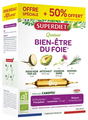 Superdiet Quatuor Chardon Marie Digestion Bio 20 Ampoules de 10 ml + 10 Offertes
