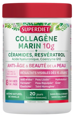 Superdiet Collagène Marin 10 g + Céramides, Resvératrol 210 Grammes