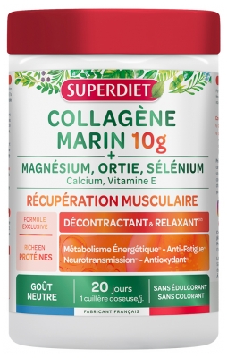 Superdiet Collagène Marin 10 g + Magnésium, Ortie, Sélénium 240 Grammes