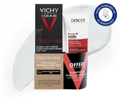 Vichy Homme Structure Force Soin Hydratant Anti-Âge 50 ml + Dercos Energy+ 50 ml Offert 