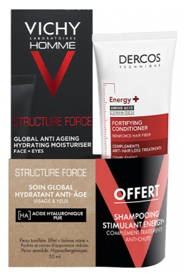 Vichy Homme Structure Force Soin Hydratant Anti-Âge 50 ml + Dercos Energy+ 50 ml Offert 