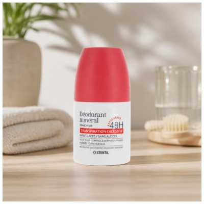 Stentil Déodorant Minéral Fraîcheur Transpiration Excessive 48H Roll-On 50 ml