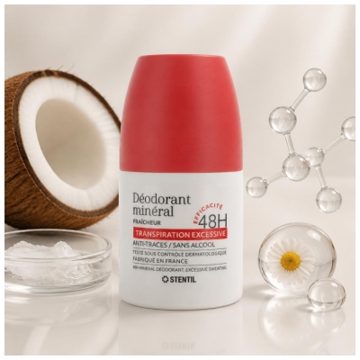 Stentil Déodorant Minéral Fraîcheur Transpiration Excessive 48H Roll-On 50 ml