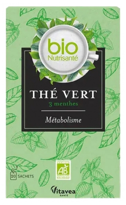 Vitavea Thé Vert Métabolisme aux 3 Menthes Bio 20 Sachets