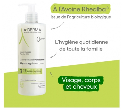 A-DERMA Crème Douche Hydratante 3en1 Peaux Fragiles 500 ml