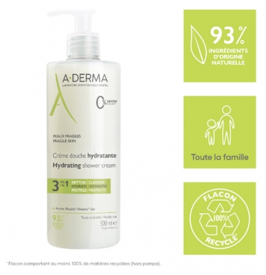A-DERMA Crème Douche Hydratante 3en1 Peaux Fragiles 500 ml