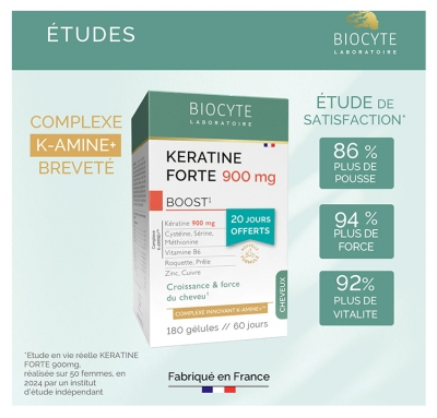 Biocyte Keratine Forte 900 mg Boost Croissance & Force du Cheveu 180 Gélules