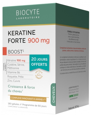 Biocyte Keratine Forte 900 mg Boost Croissance & Force du Cheveu 180 Gélules