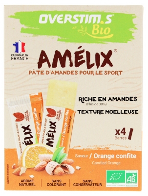 Overstims Barre Amelix Bio Citron - Miel (4 Barres) - Saveur : Orange Confite