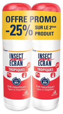 Insect Ecran Anti-Moustiques Spray Répulsif Jusqu'à 8H Peau Spécial Tropiques Lot de 2 x 75 ml