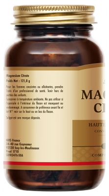 Solgar Magnésium Citrate Hautement Assimilable 60 Comprimés