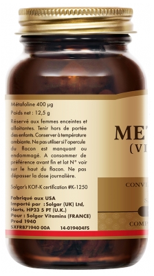 Solgar Metafolin (Vitamine B9) 400 µg 50 Comprimés