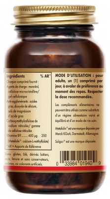 Solgar Metafolin (Vitamine B9) 400 µg 50 Comprimés