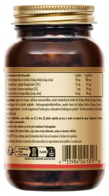 Solgar Extrait de Feuille de Ginkgo Biloba 60 Gélules Végétales
