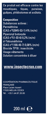 Insect Ecran Vêtements Concentré Insecticide Trempage Moustiques 200 ml 