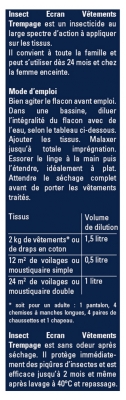 Insect Ecran Vêtements Concentré Insecticide Trempage Moustiques 200 ml 
