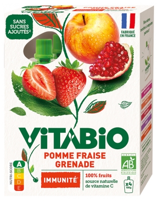 Vitabio Pomme Grenade Fraise Bio 4 Gourdes de 100 g