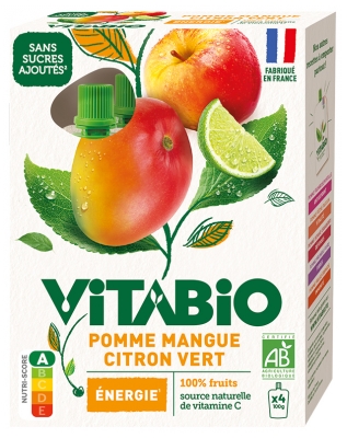 Vitabio Mangue Pomme Citron Vert Bio 4 Gourdes de 100 g