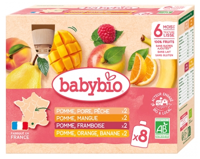 Babybio 100% Fruits 6 Mois et + Bio Gourdes 8 x 90 g