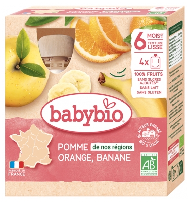 Babybio Pomme Banane Orange 6 Mois et + Bio 4 Gourdes
